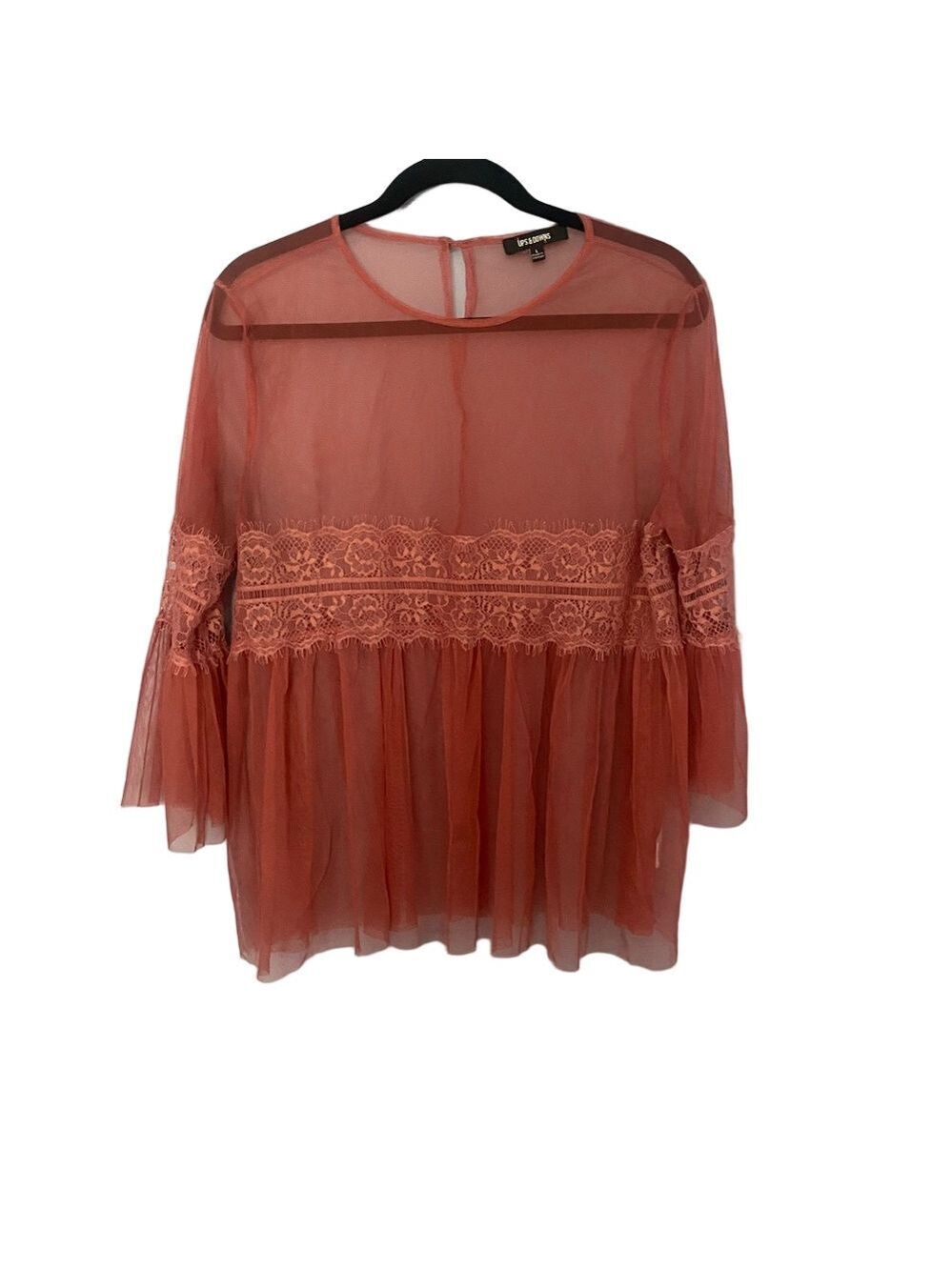 Ups and Downs Rose Pink Mesh Top Vintage-Inspired Dressy Lightweight Large